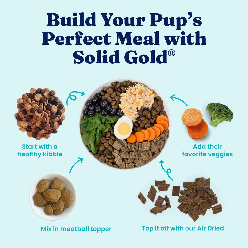 Solid Gold alimento complementario para perros, hecho con pollo.