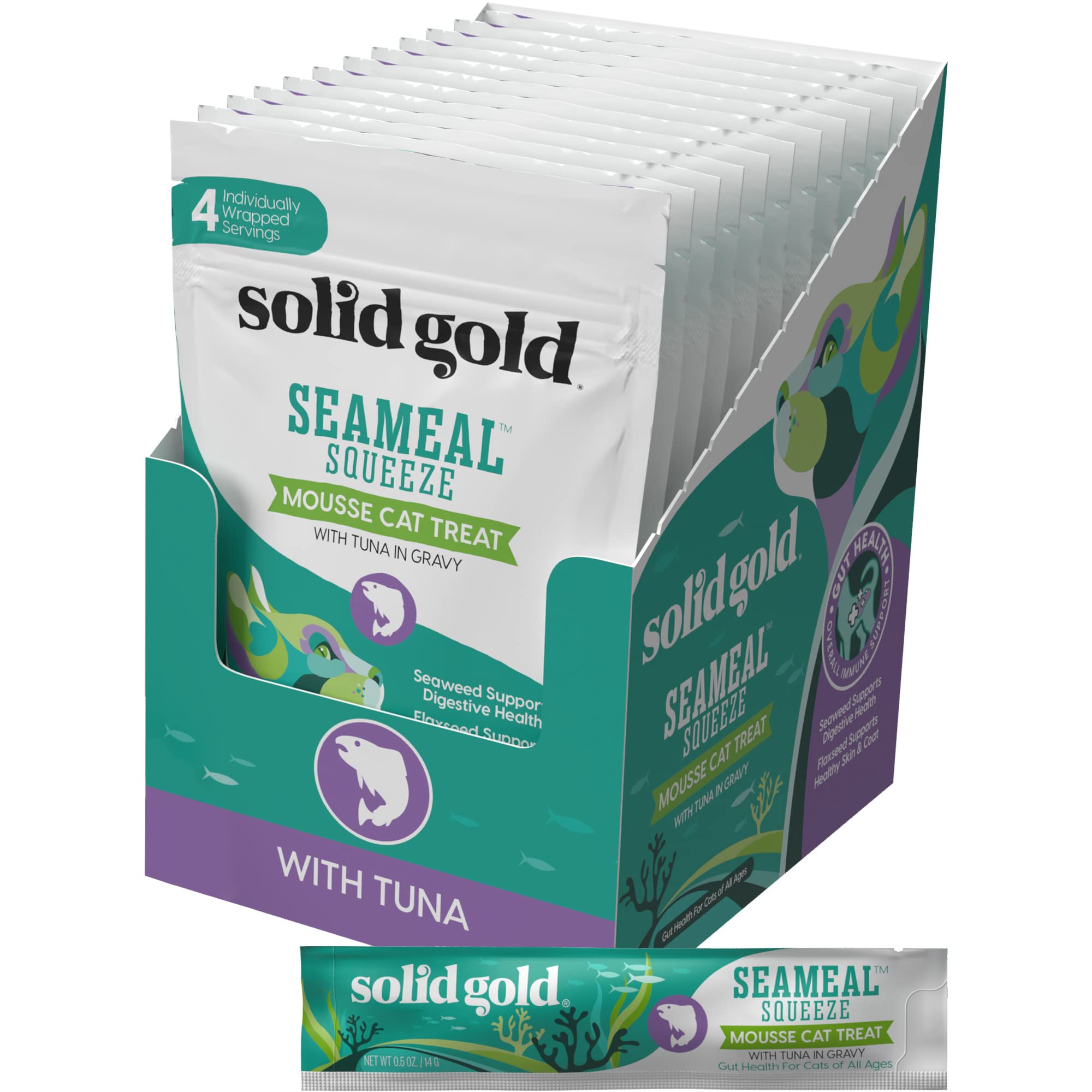 Solid Gold SeaMeal en envase flexible para servir fácilmente como snack diario.