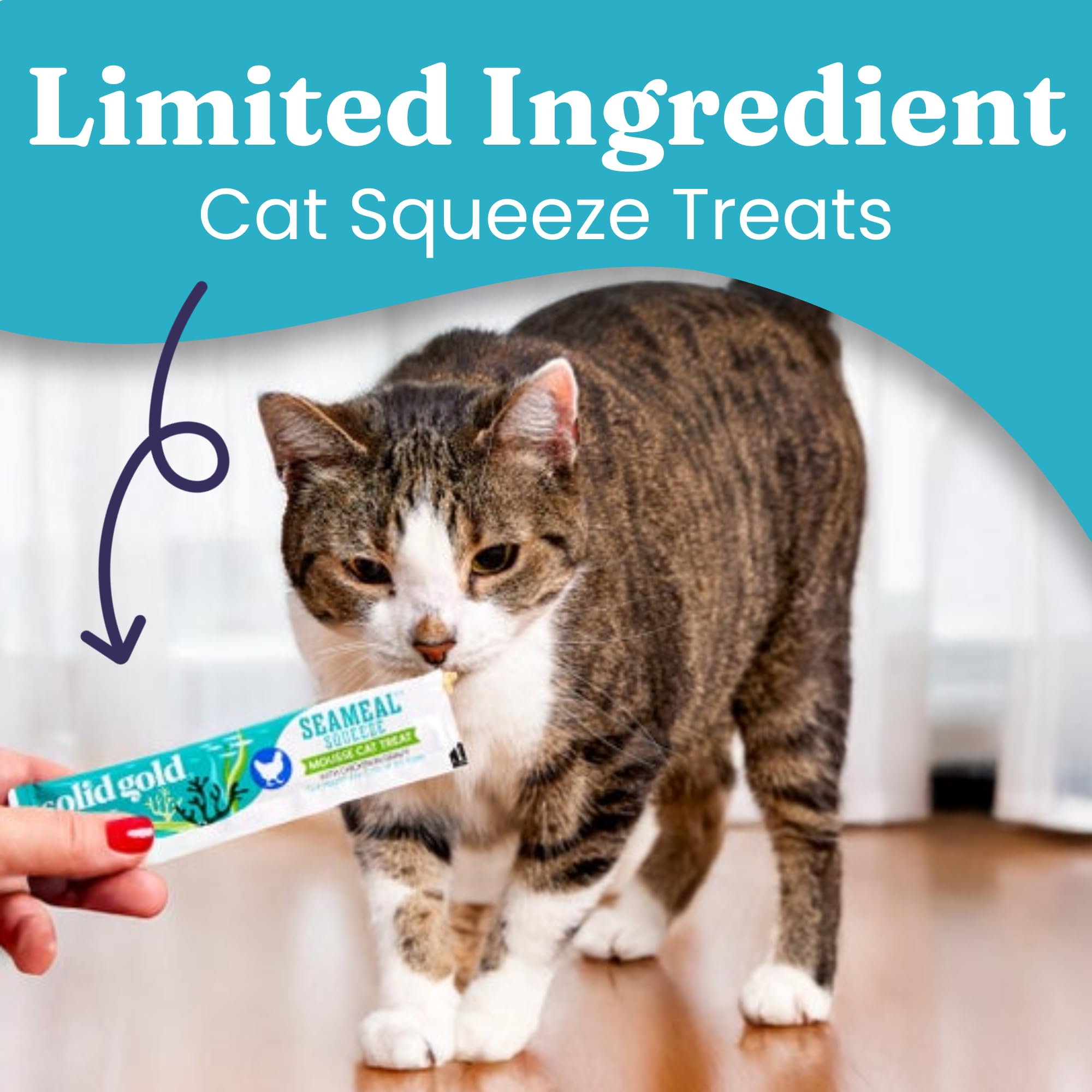 Solid Gold SeaMeal Squeeze, gato disfrutando