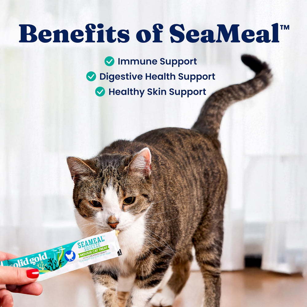 Solid Gold SeaMeal Squeeze para gatos de interior, complemento de comida.
