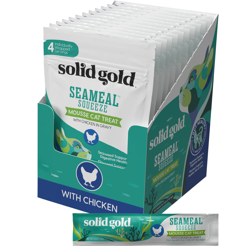 Solid Gold SeaMeal Squeeze, envase de pollo, premio cremoso para digestión suave