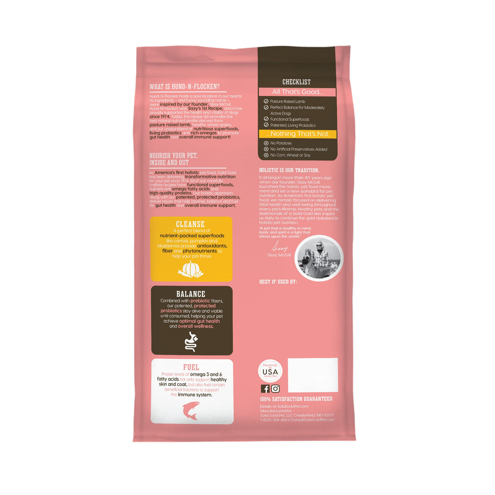 Solid Gold Hund-N-Flocken sin patata para dietas sensibles.