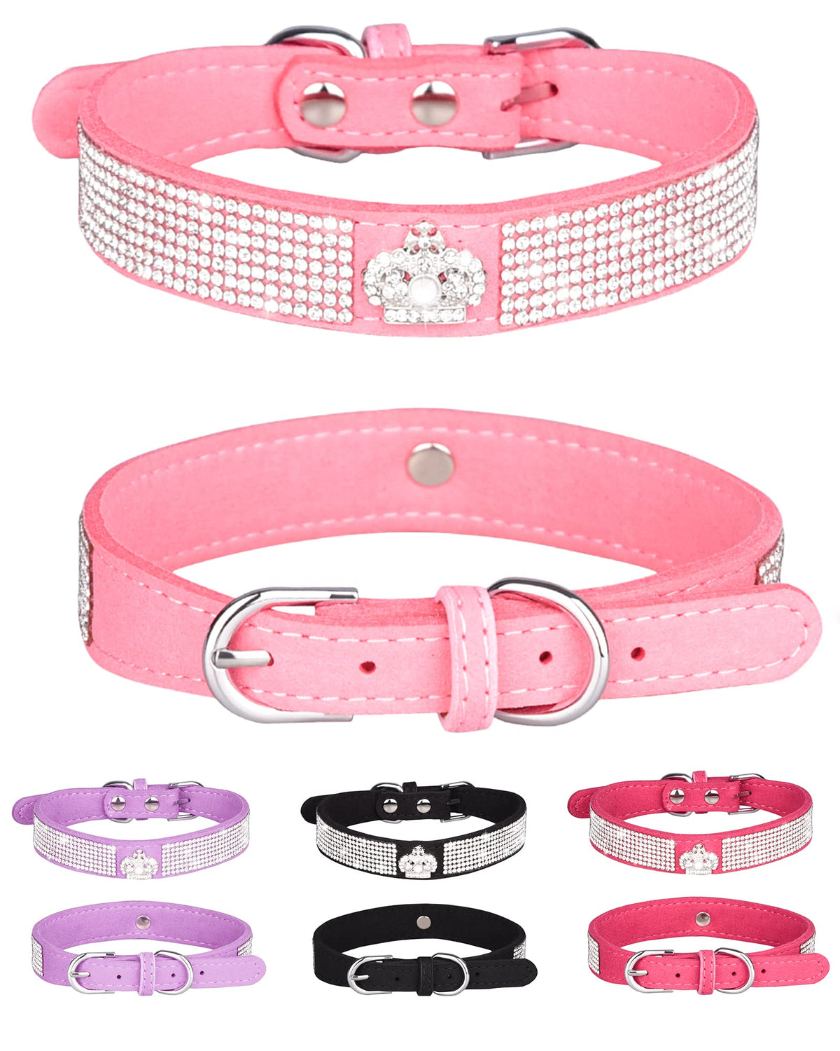SOLMOONY collar perro con bling rosa y diamantes, ideal para paseos con estilo