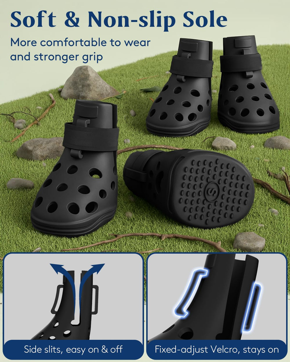 SOLOWINNER bota de silicona con ventilación mantiene patas secas y cómodas.