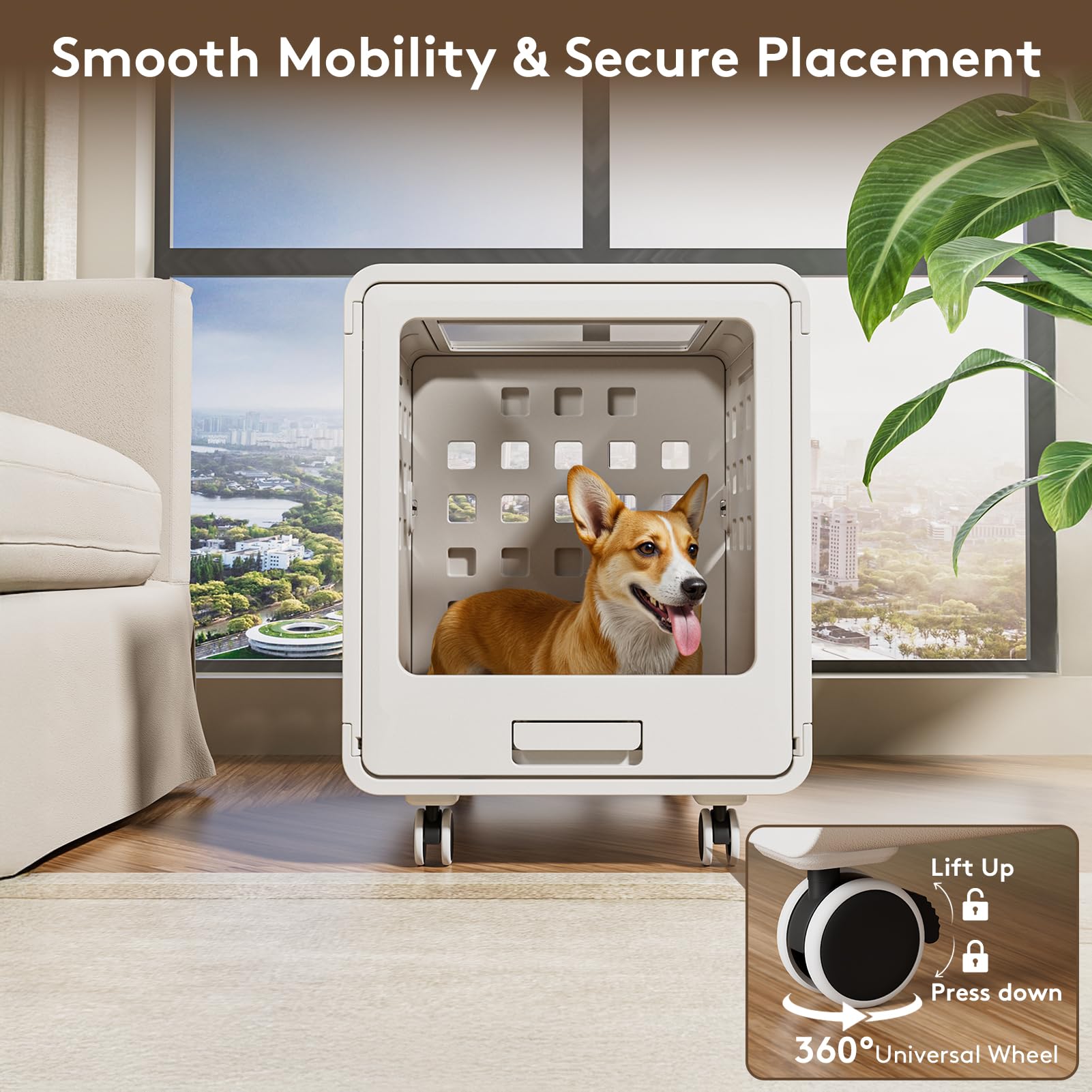 Solowinner jaula acrílica para perros, diseño interior elegante que combina con la casa.