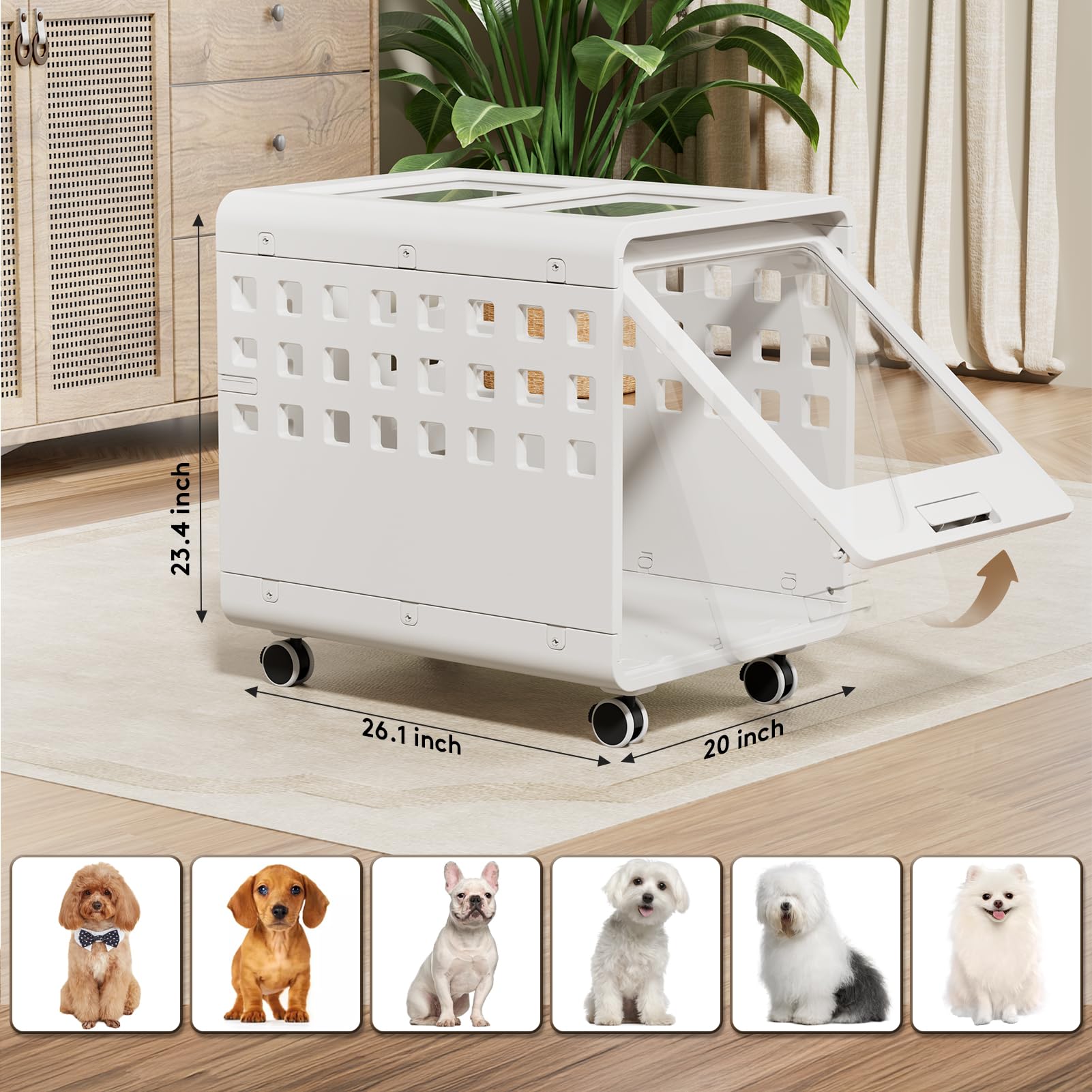 Solowinner jaula acrílica para perros, ruedas 360 para desplazarla sin esfuerzo.