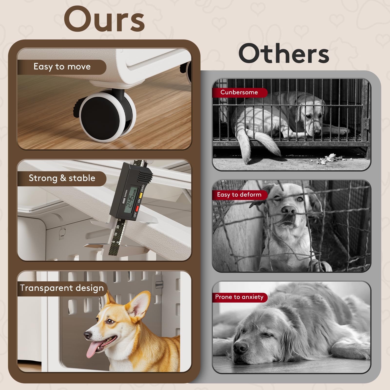 Solowinner jaula acrílica para perros, superficie fácil de limpiar para mantenimiento rápido.