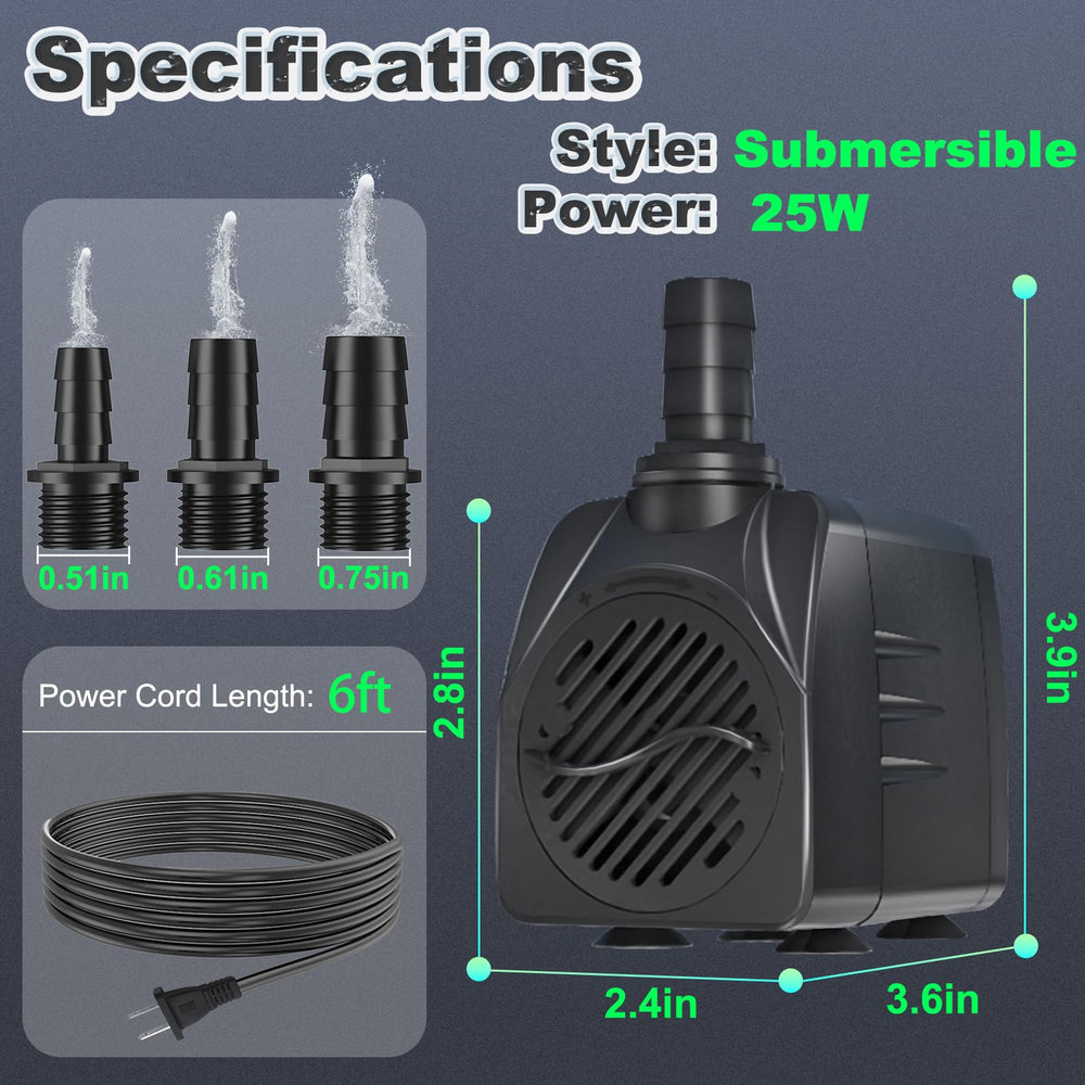 SongLong bomba submersible con 3 boquillas ajustables para diferentes efectos.