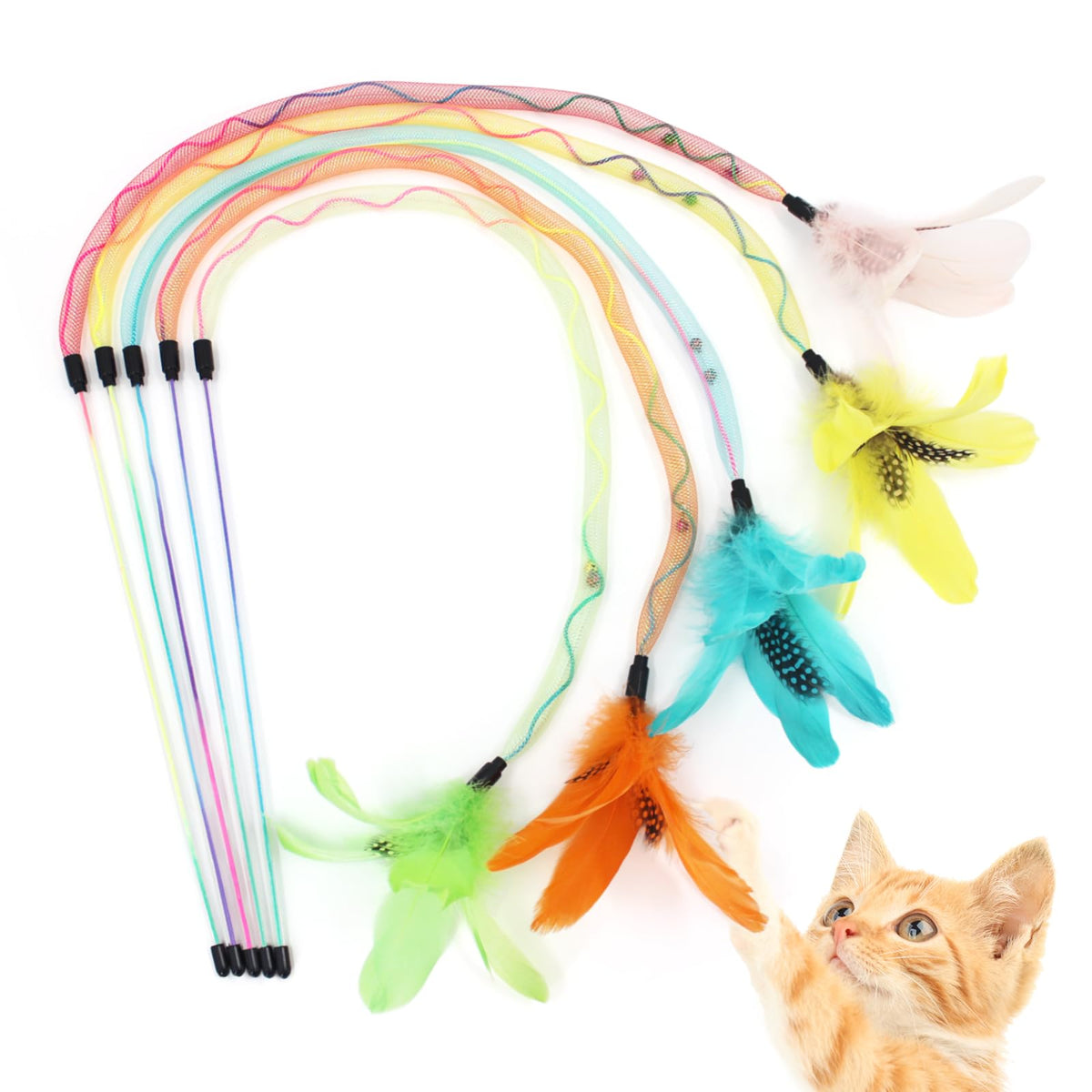 La varita SONGWAY arcoiris con tubos coloridos estimula juego activo del gato.