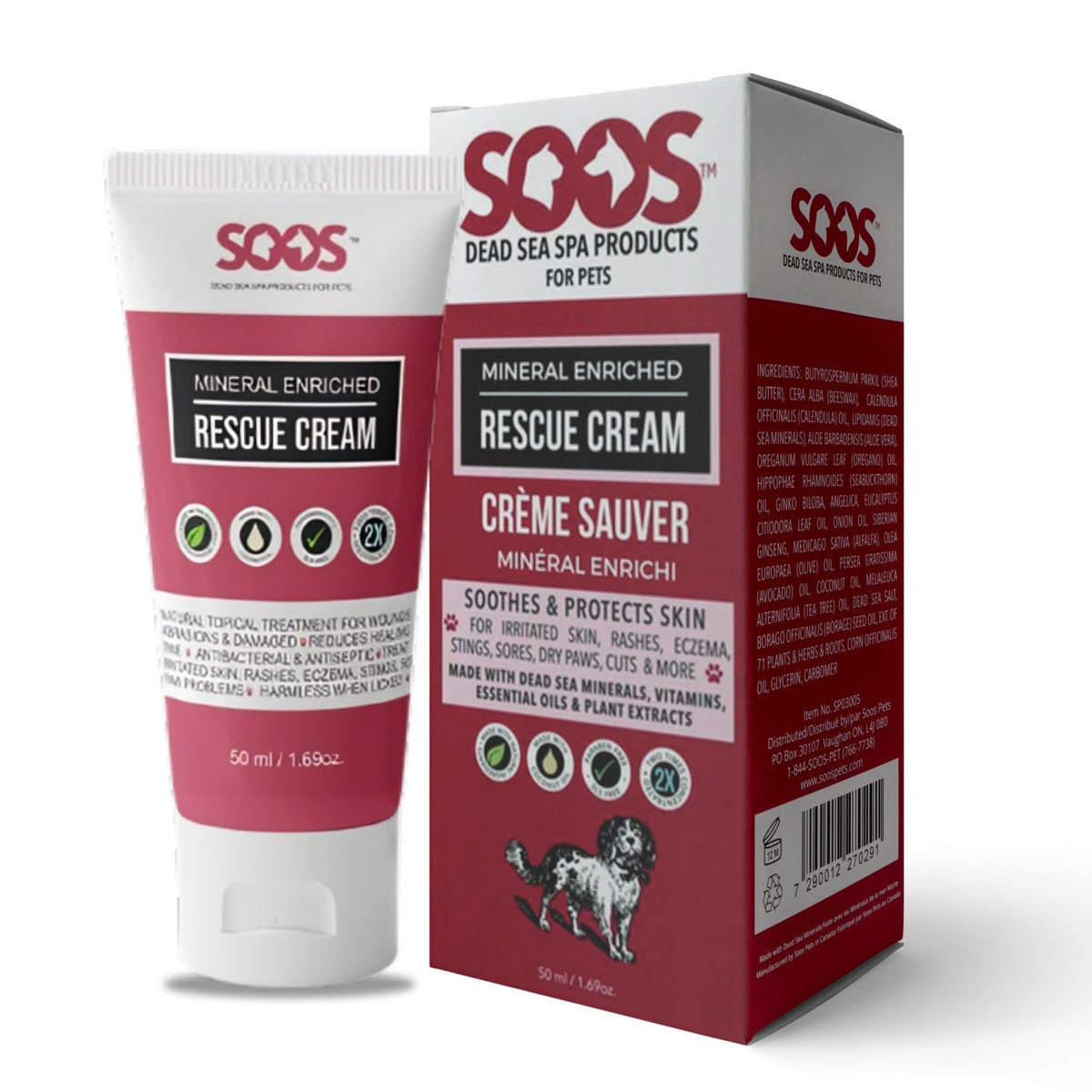 SOOS Rescue Cream para perros y gatos aplicada suavemente en la piel dañada