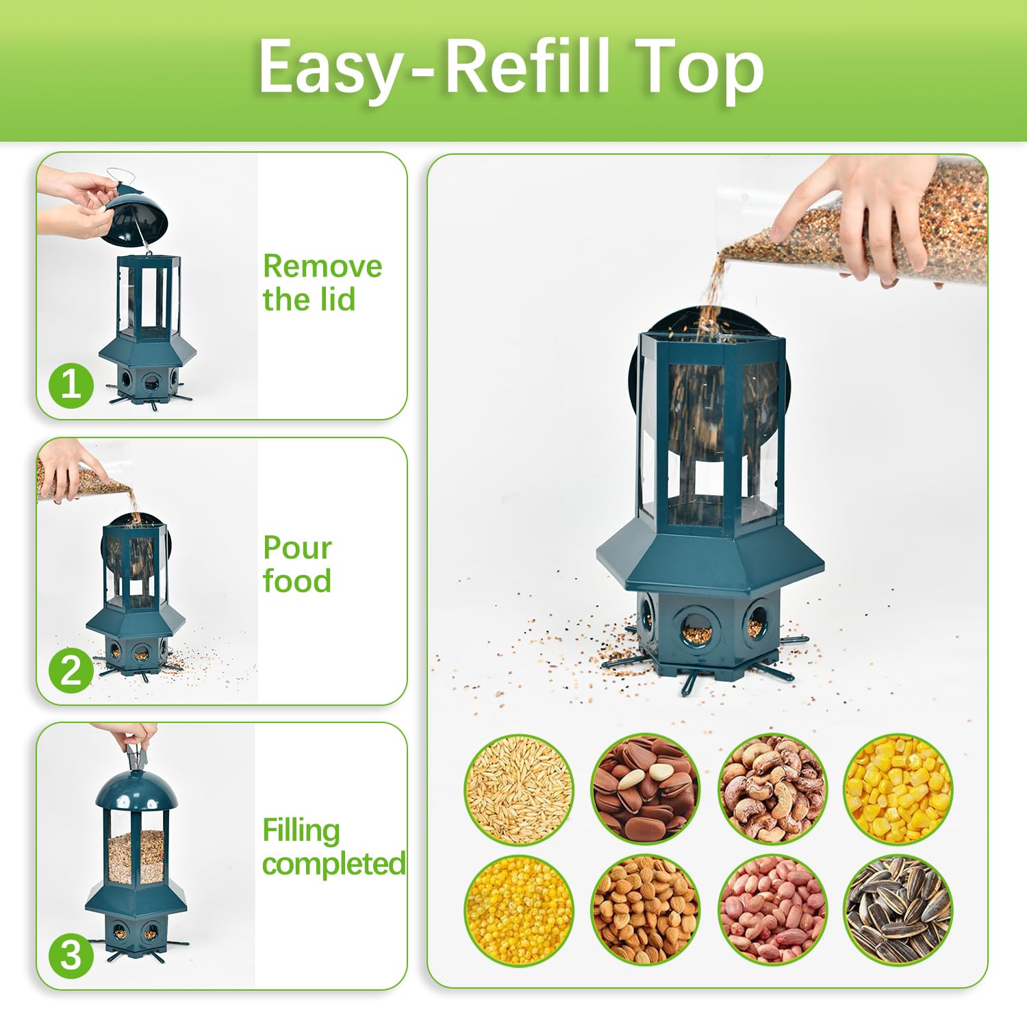 Sorflife comedero relleno fácil para rellenarlo sin desorden.
