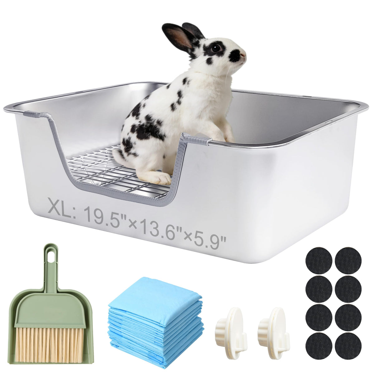 Sorstrem Litter Box XXL, vista frontal, fácil acceso y higiene para jaula.