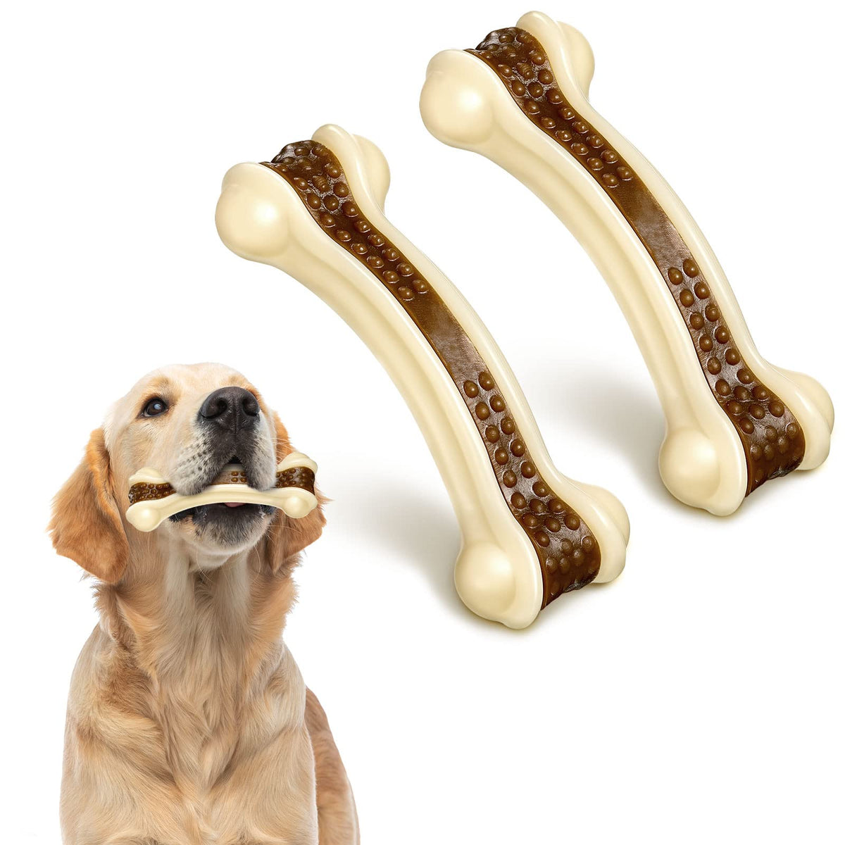 Juguete Sosation con hueso curvo para perros, ideal para masticación intensa.