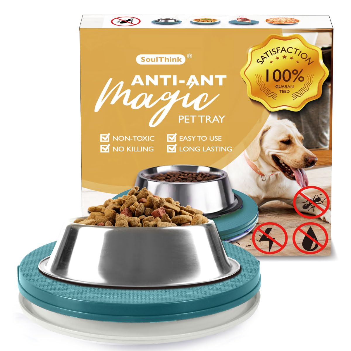 SoulThink plato antihormigas turquesa-verde protege la comida de mascotas en interiores