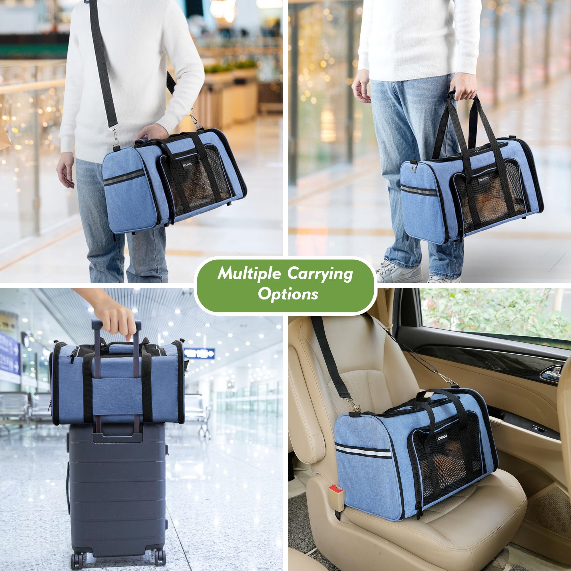Soundy transportín grande se pliega para guardado compacto.