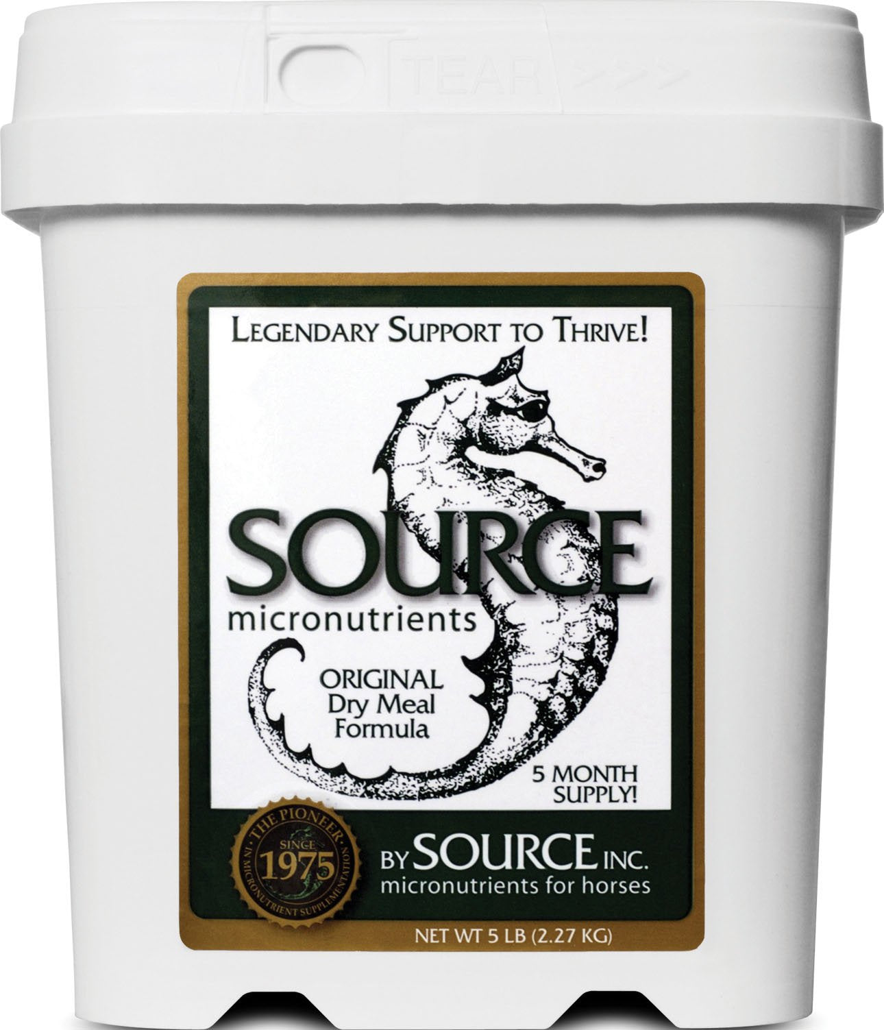 Source micronutrientes para caballos, botella de 5 libras, favorece cascos fuertes y pelaje brillante.
