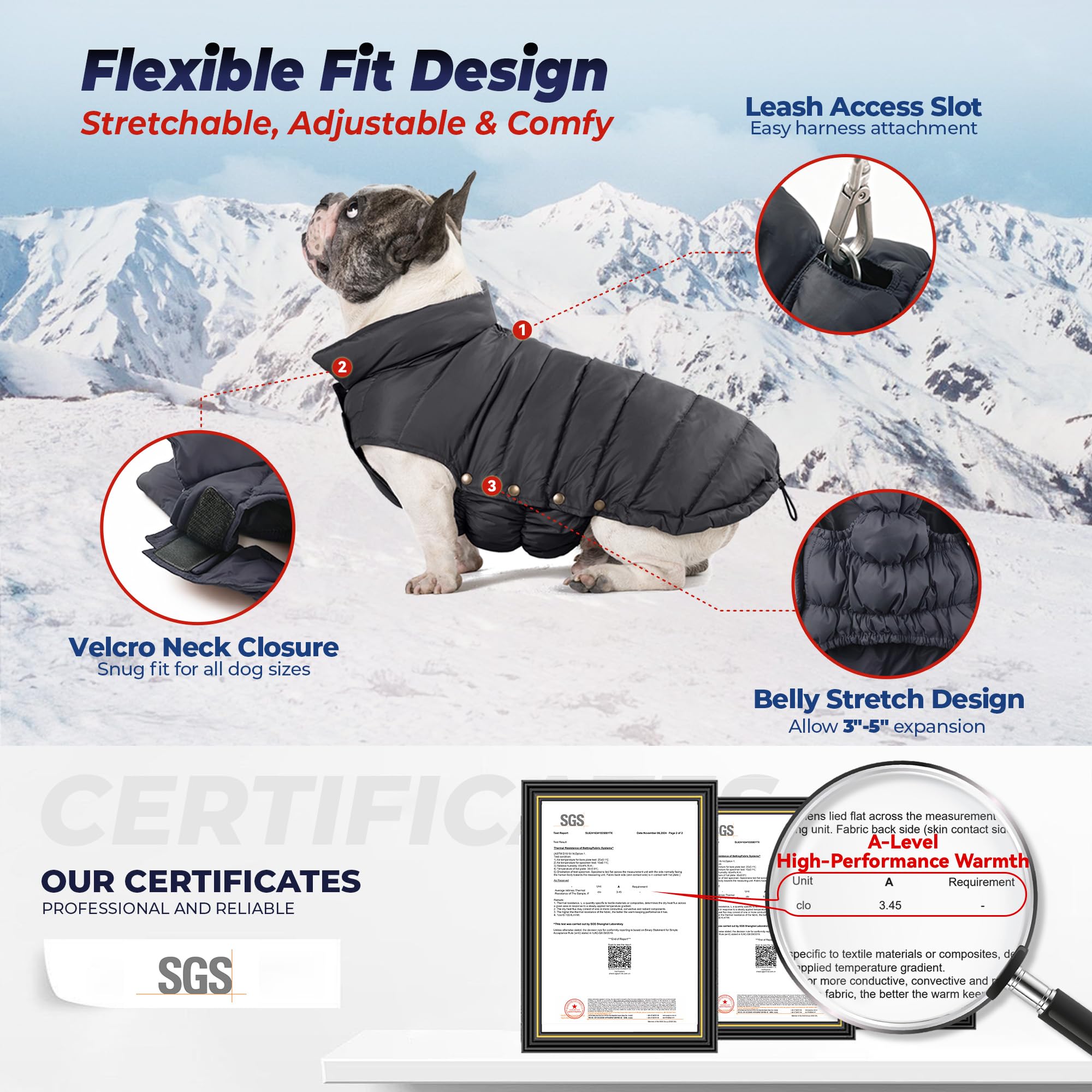 SPACE LION chaqueta puffer para perros, ajuste de pecho para mejor ajuste.