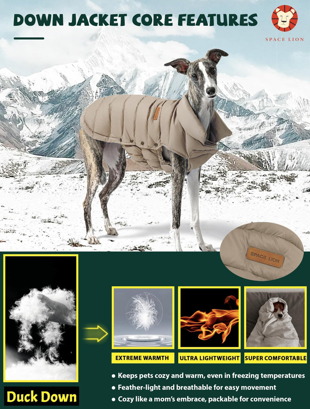 SPACE LION chaqueta puffer, pecho ajustable, comodidad óptima en días de frío.