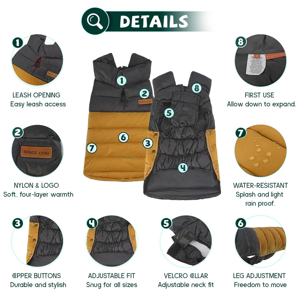 Space Lion chaqueta para perro, cuello y cola con ajuste para cobertura centrada.