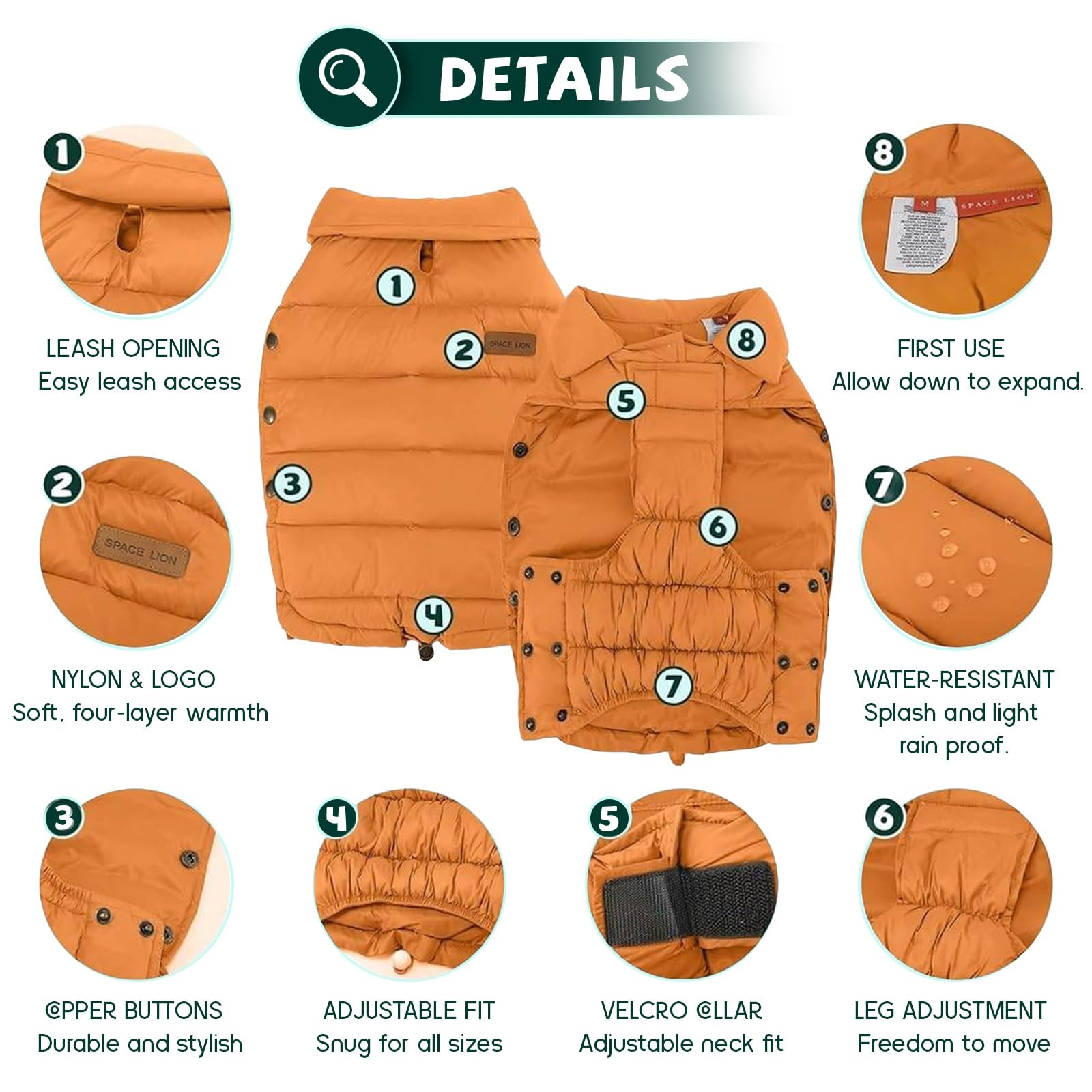 SPACE LION jaqueta puffer naranja cordón en la cola para cobertura personalizada.