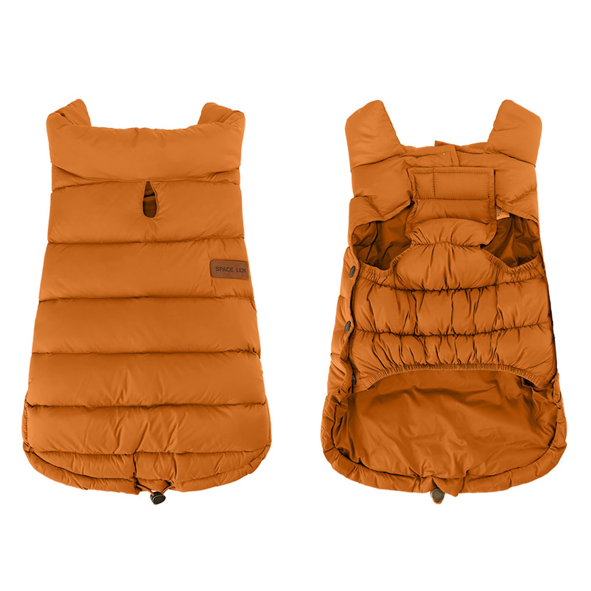 SPACE LION jaqueta puffer naranja costuras resistentes al viento.