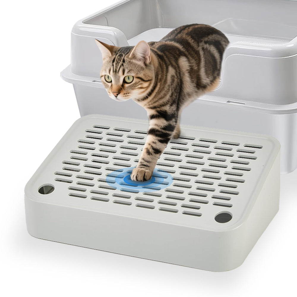 SpaceTime alfombrilla elevada para arena de gato con rampa, acceso cómodo para felinos.