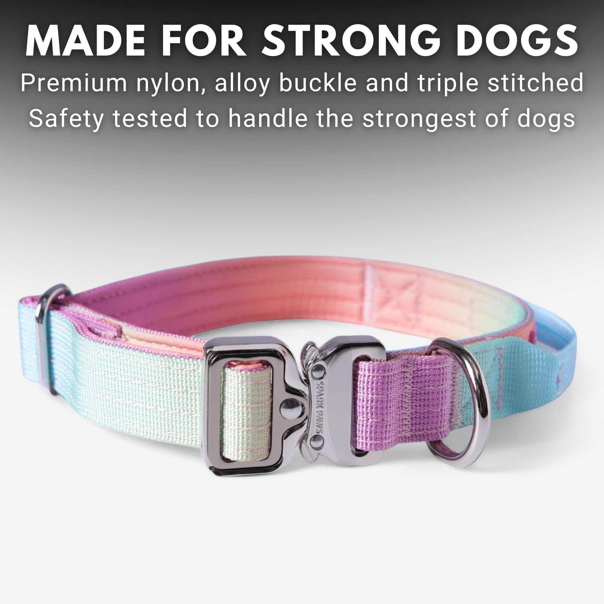 Spark Paws Collar con sistema de liberación rápida para colocación segura.