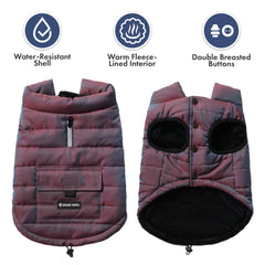 Vista lateral de Spark Paws Cosmic XL chaqueta, ajuste cómodo para razas grandes.