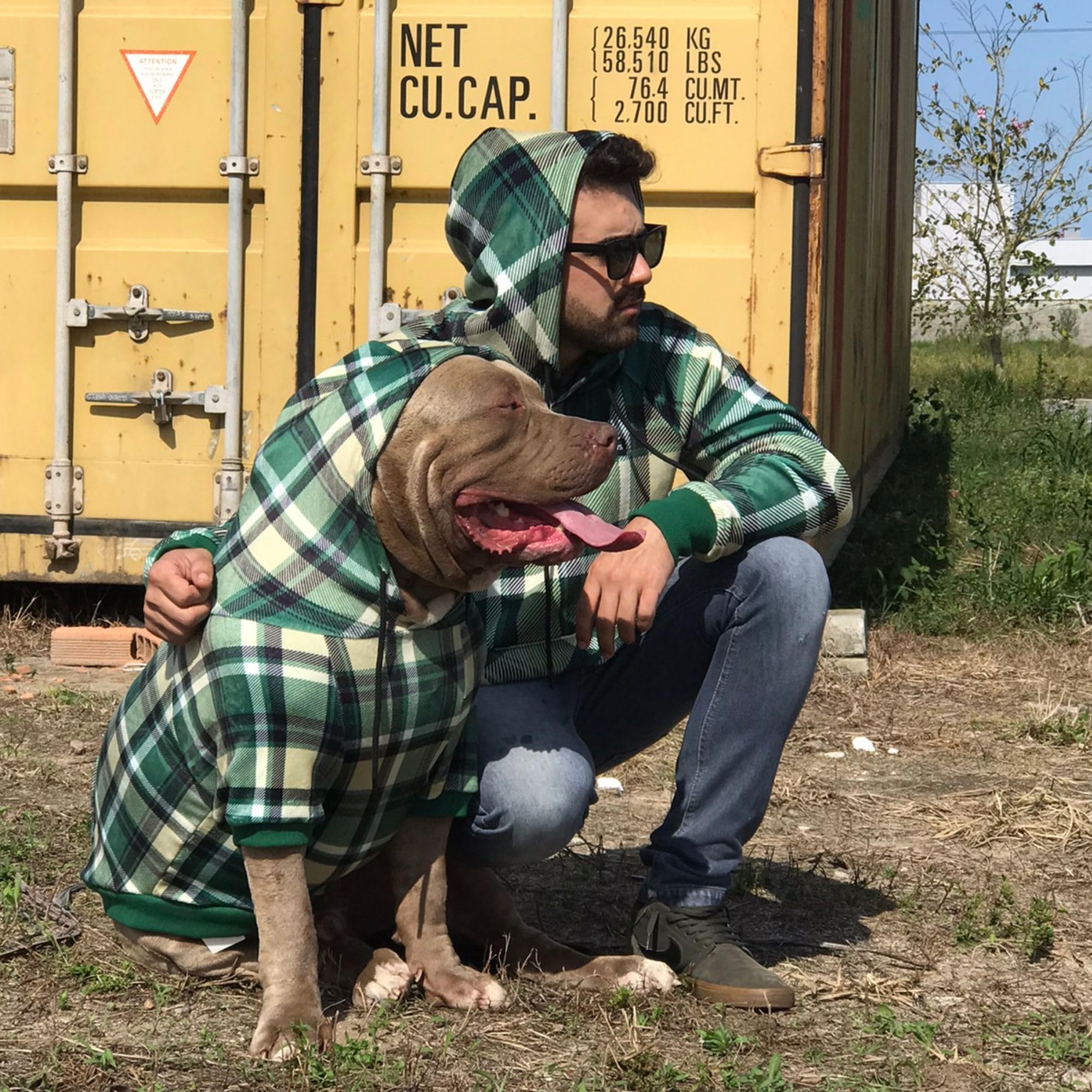 Estilo verde a cuadros de Spark Paws Hoodie, perfecto para cualquier conjunto.