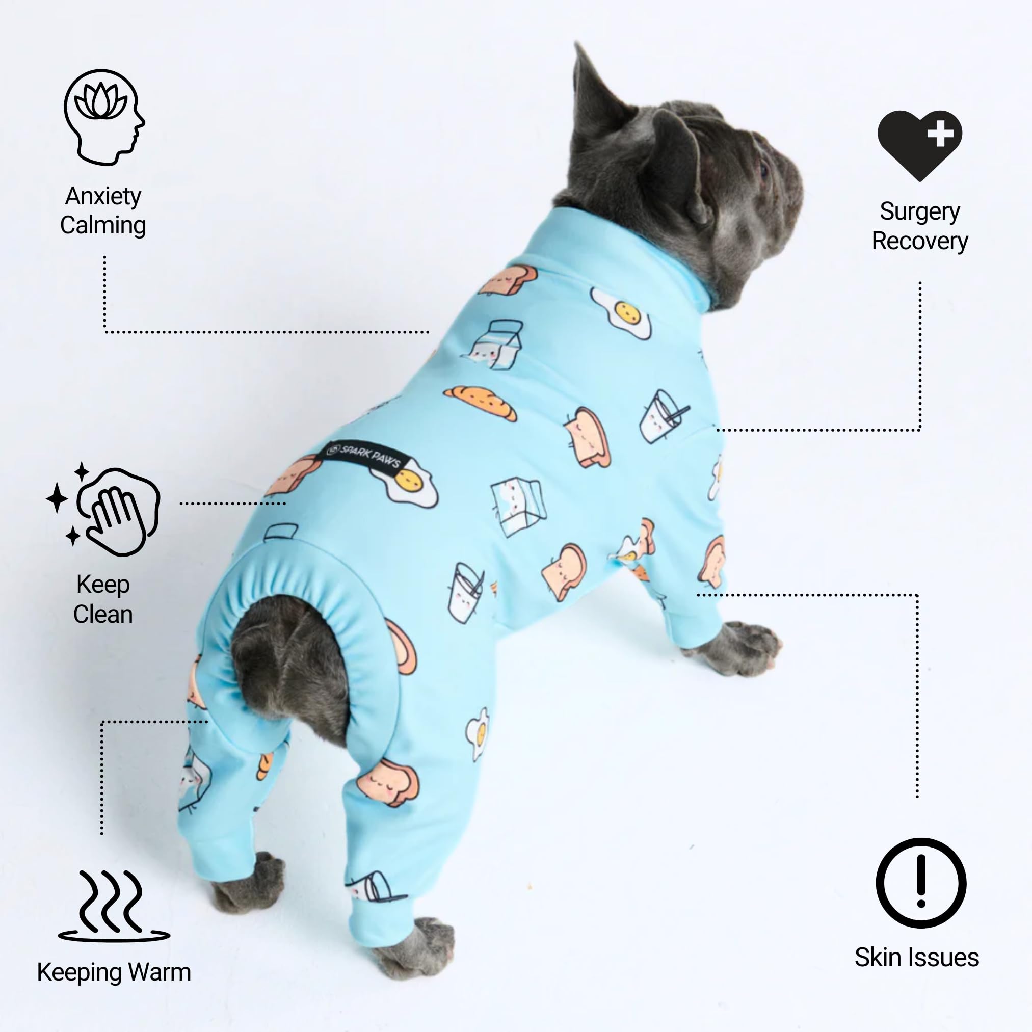 Spark Paws pijama con interior de felpa calmante que abraza al perro.