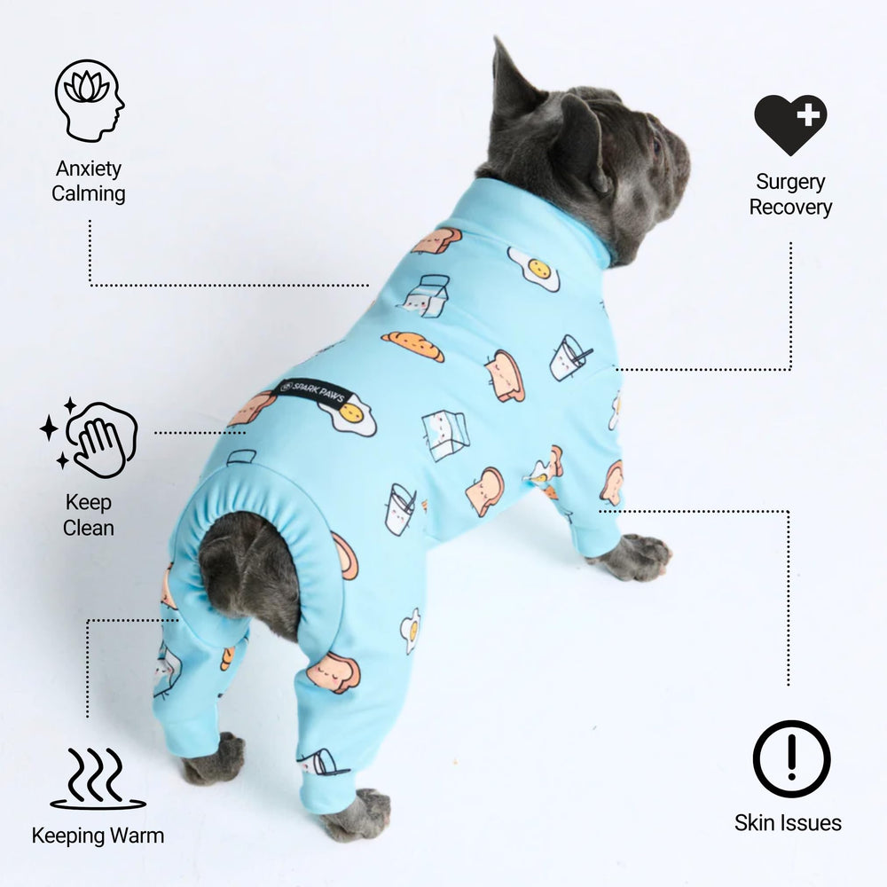 Spark Paws pijama con interior de felpa calmante que abraza al perro.