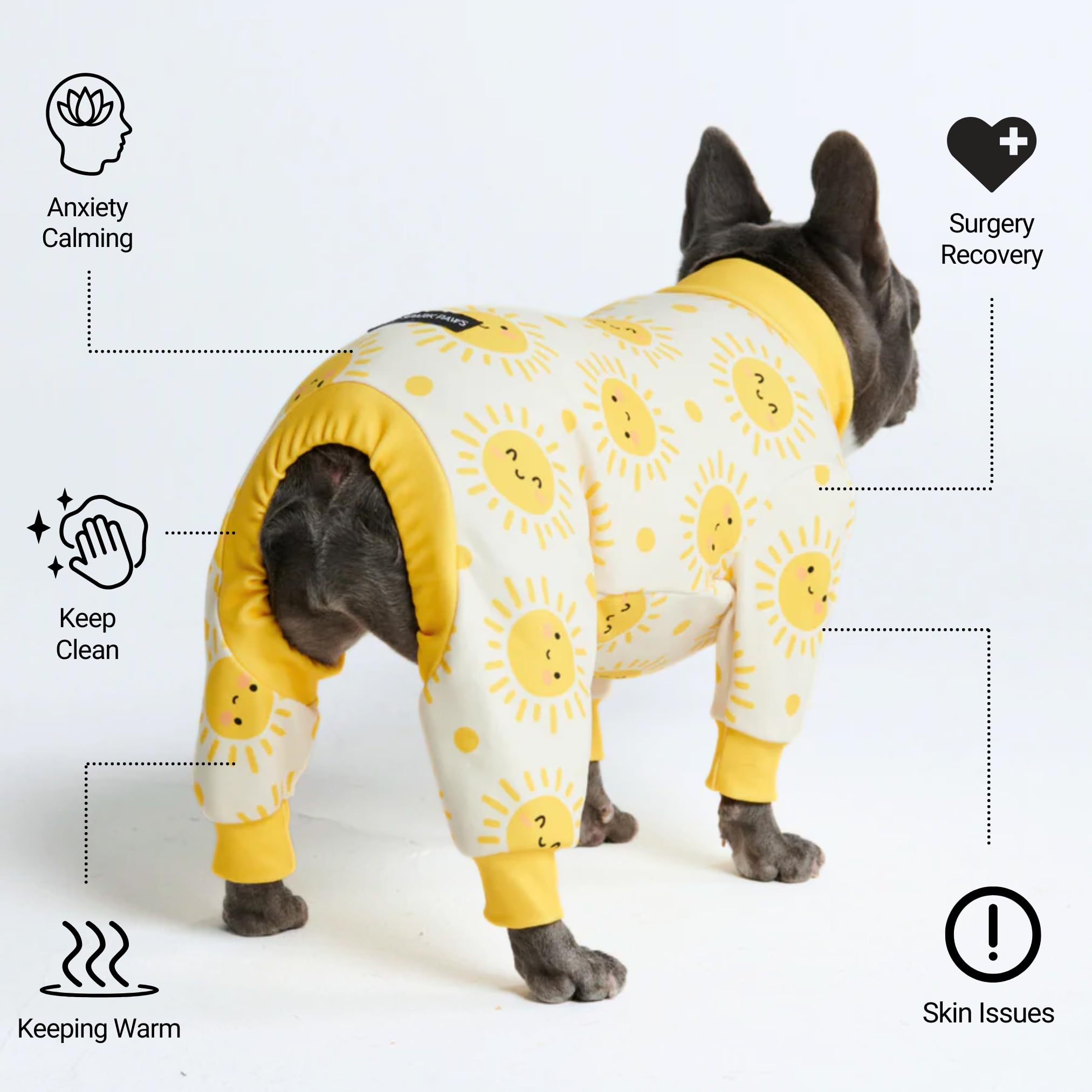 Pijama Spark Paws ofrece ajuste preciso para todas las razas y tamaños.