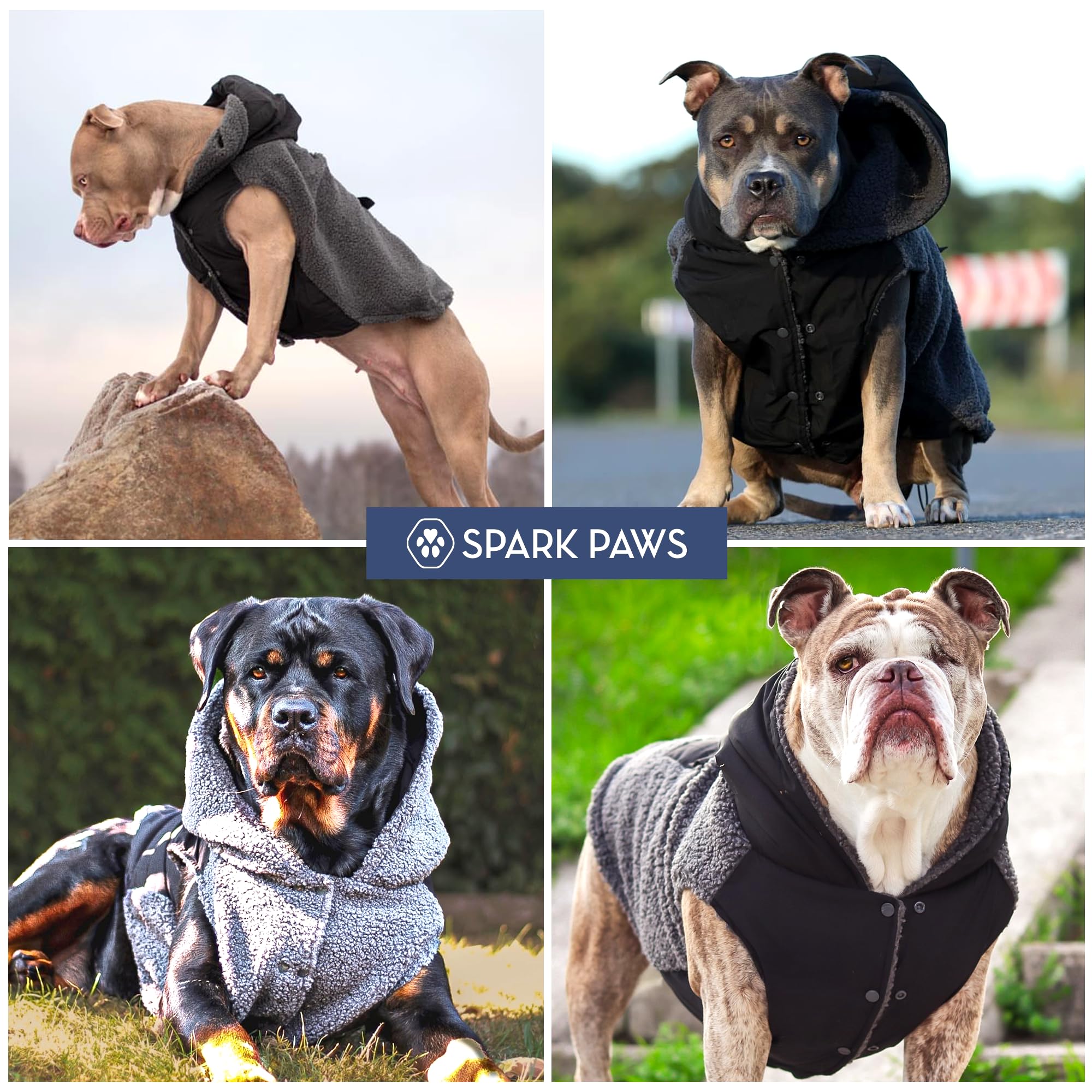 Spark Paws sudadera para perro, diseño reversible negro y gris, estilo práctico
