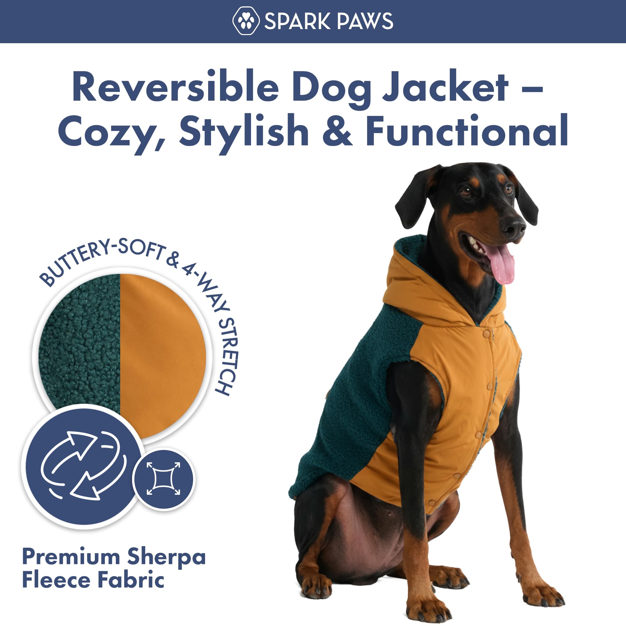 Spark Paws sudadera reversible, abertura para correa trasera sin quitar la prenda.