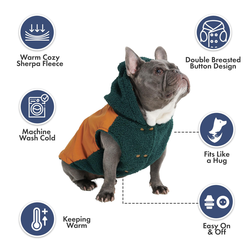 Spark Paws sudadera reversible, colores naranja y verde para dos looks.
