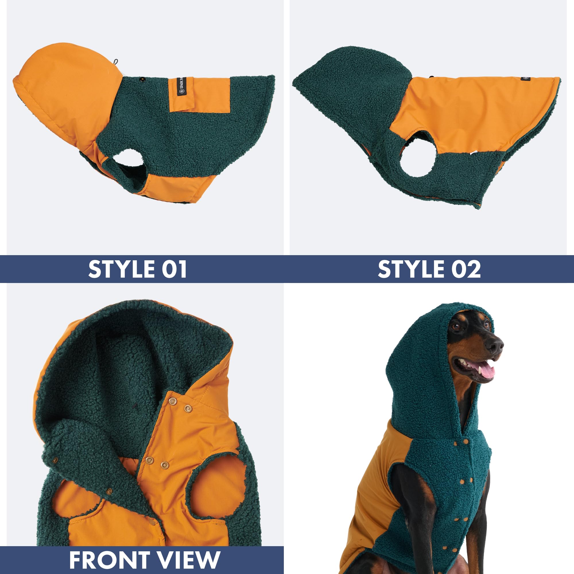 Spark Paws sudadera reversible, interior de polar suave para mayor abrigo.