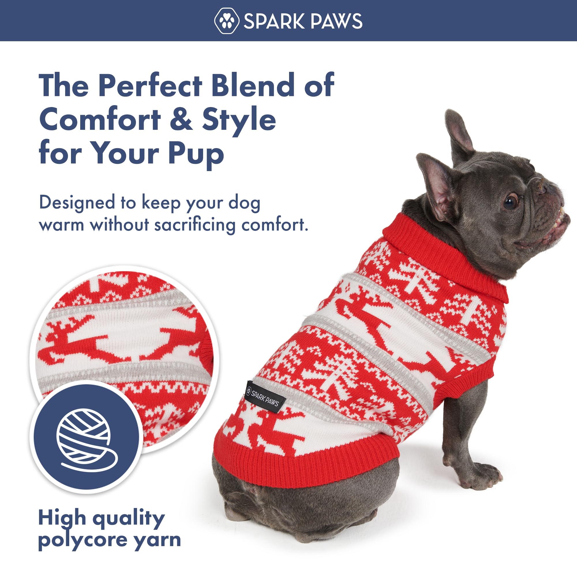 Spark Paws suéter festivo para varias razas con look navideño y foto
