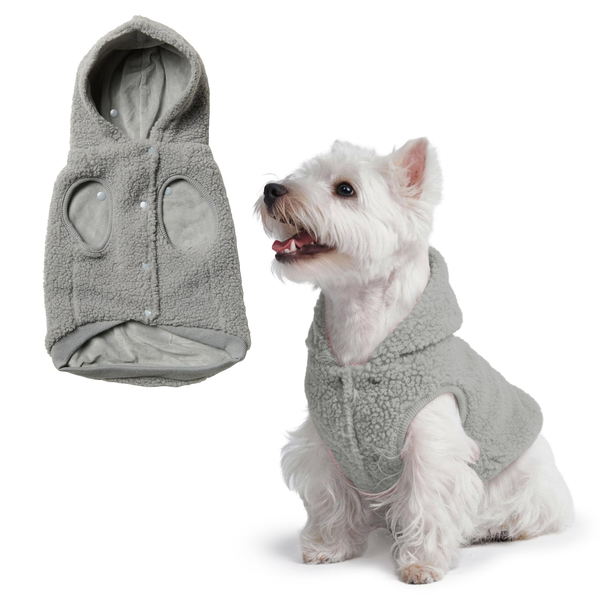 Spark Paws suéter para perro con capucha y tejido peluche, ideal para paseos fríos.