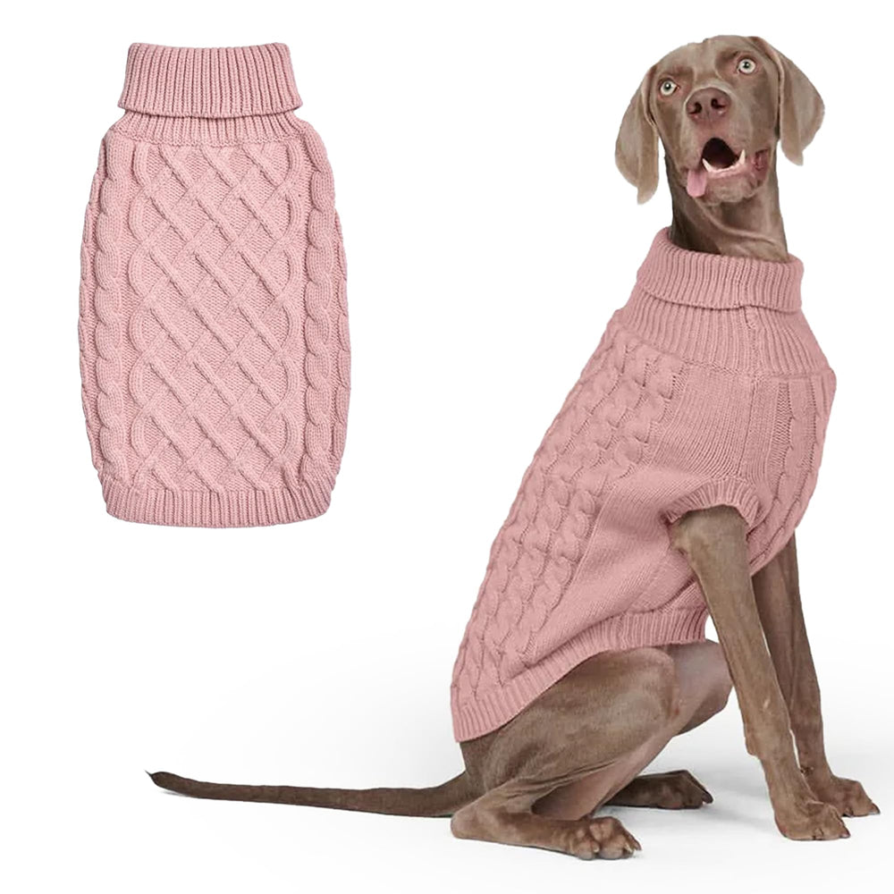 Spark Paws suéter perro tejido punto trenzado rosa, abrigo suave para paseos fríos