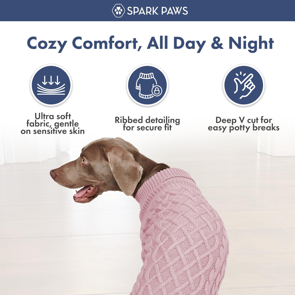 Spark Paws suéter rosa con cableknit, ideal para paseos nocturnos cálidos.
