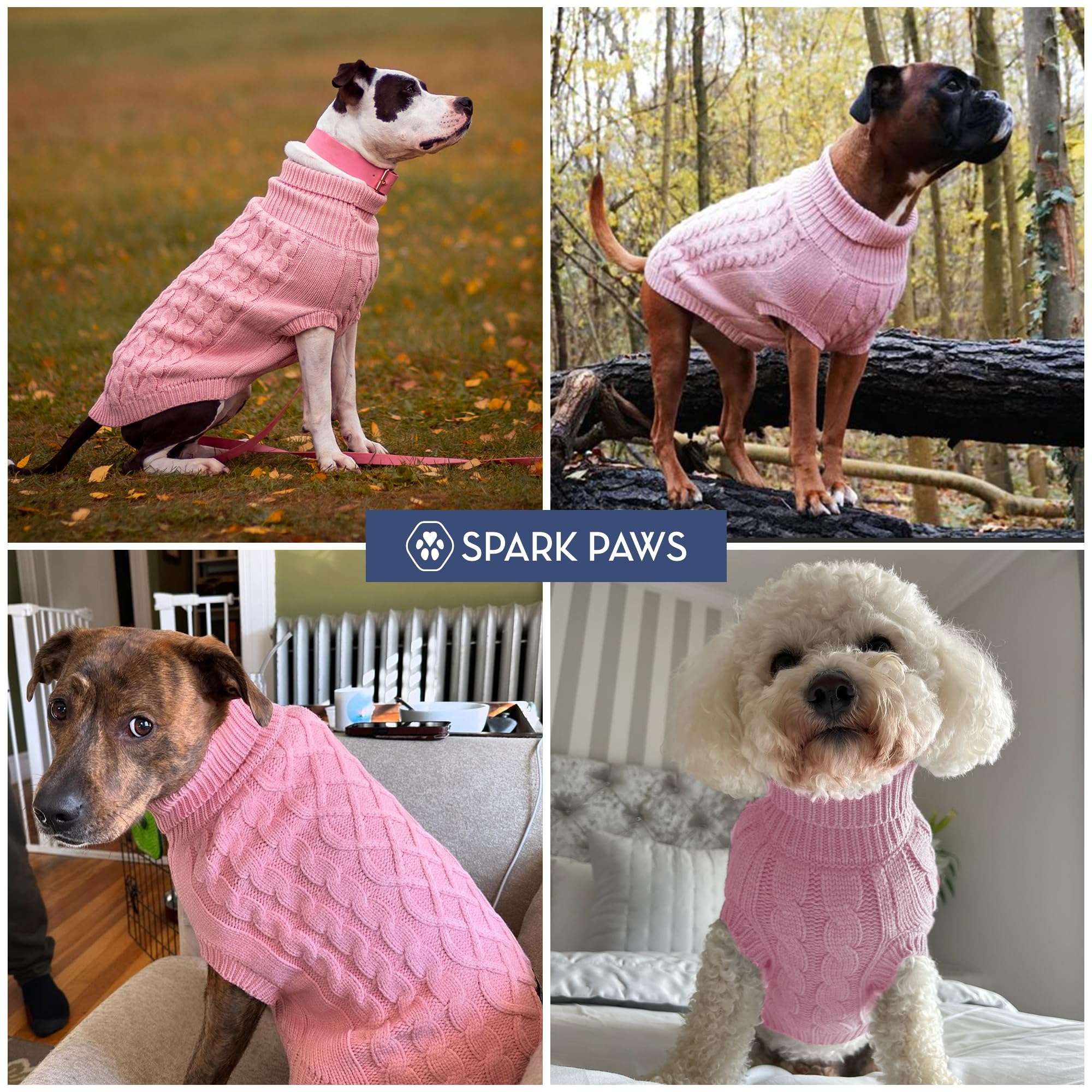 Spark Paws suéter rosa con cableknit, diseño facilita el paseo y el baño.