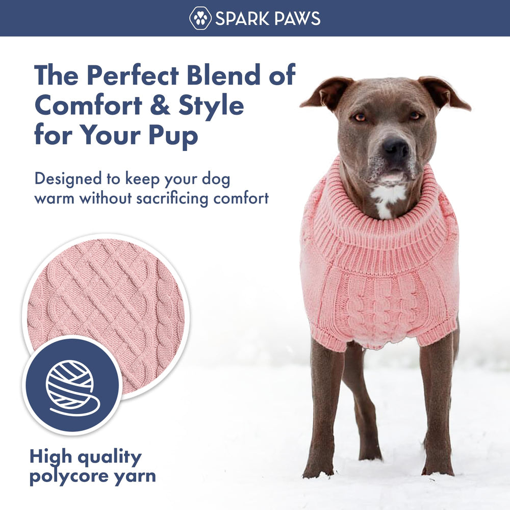 Spark Paws suéter rosa con cableknit, uso diario en exteriores y casa.