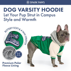 Spark Paws Varsity Dog Sweater, forro de felpa suave mantiene al perro abrigado.