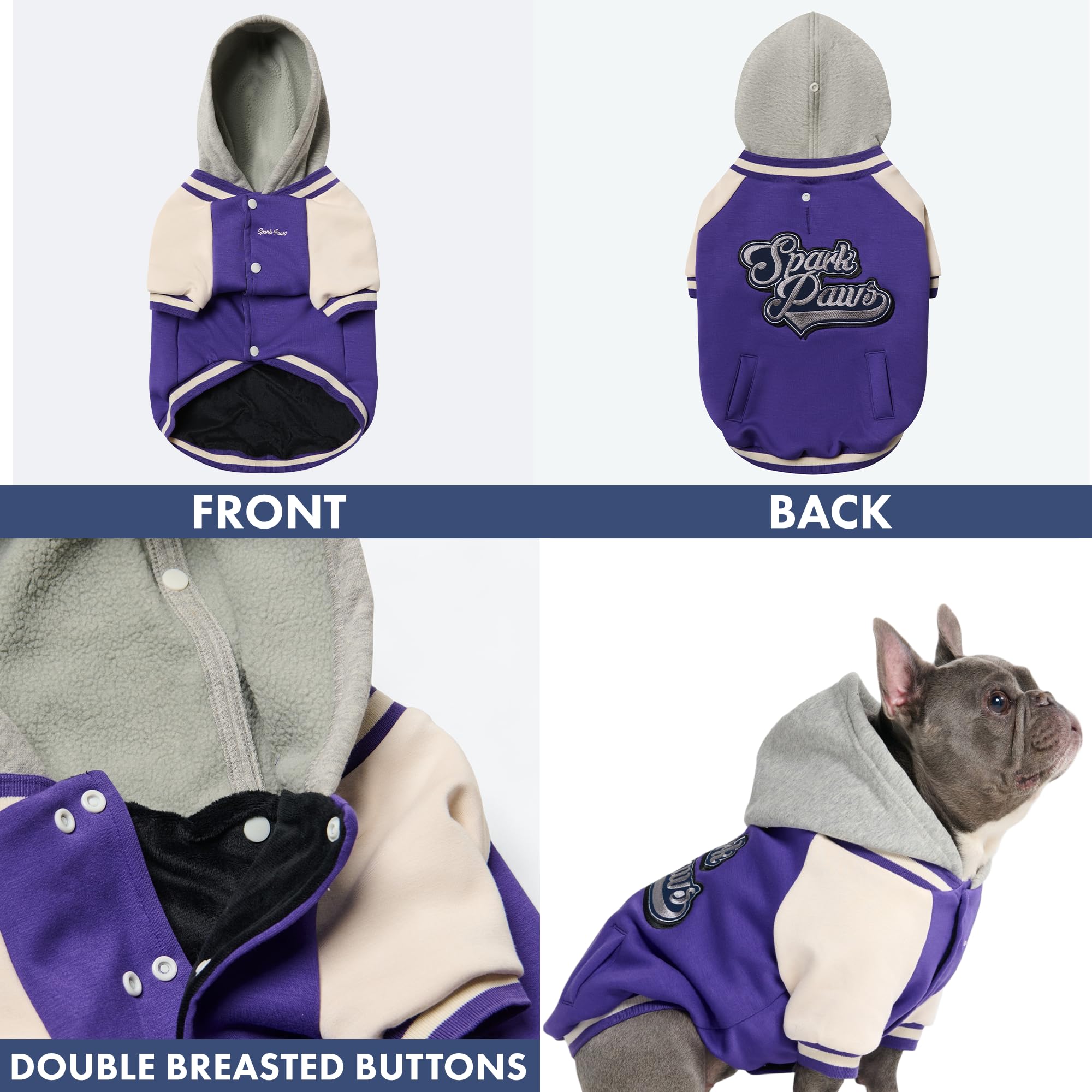 Spark Paws Varsity forro de felpa suave que mantiene al perro cálido y cómodo.