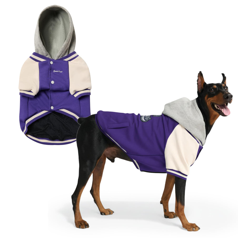 Spark Paws Varsity sudadera para perro con capucha falsa, suave y cómoda para uso diario.