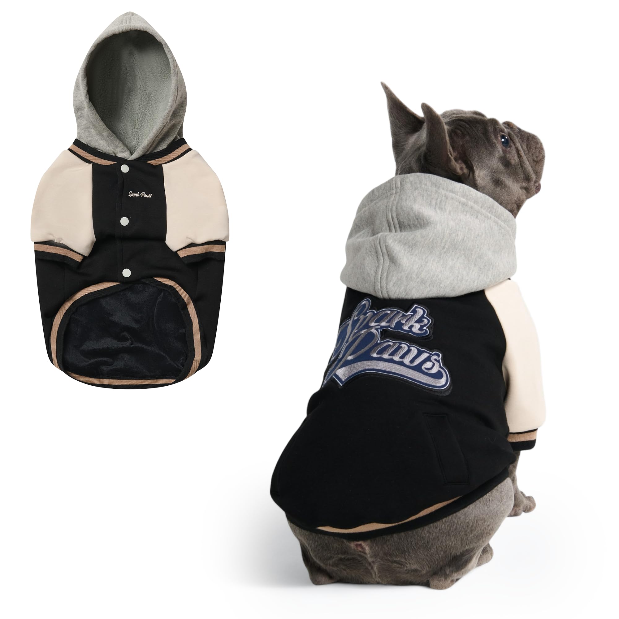 Spark Paws Varsity sudadera premium-tejido para paseos diarios y confort