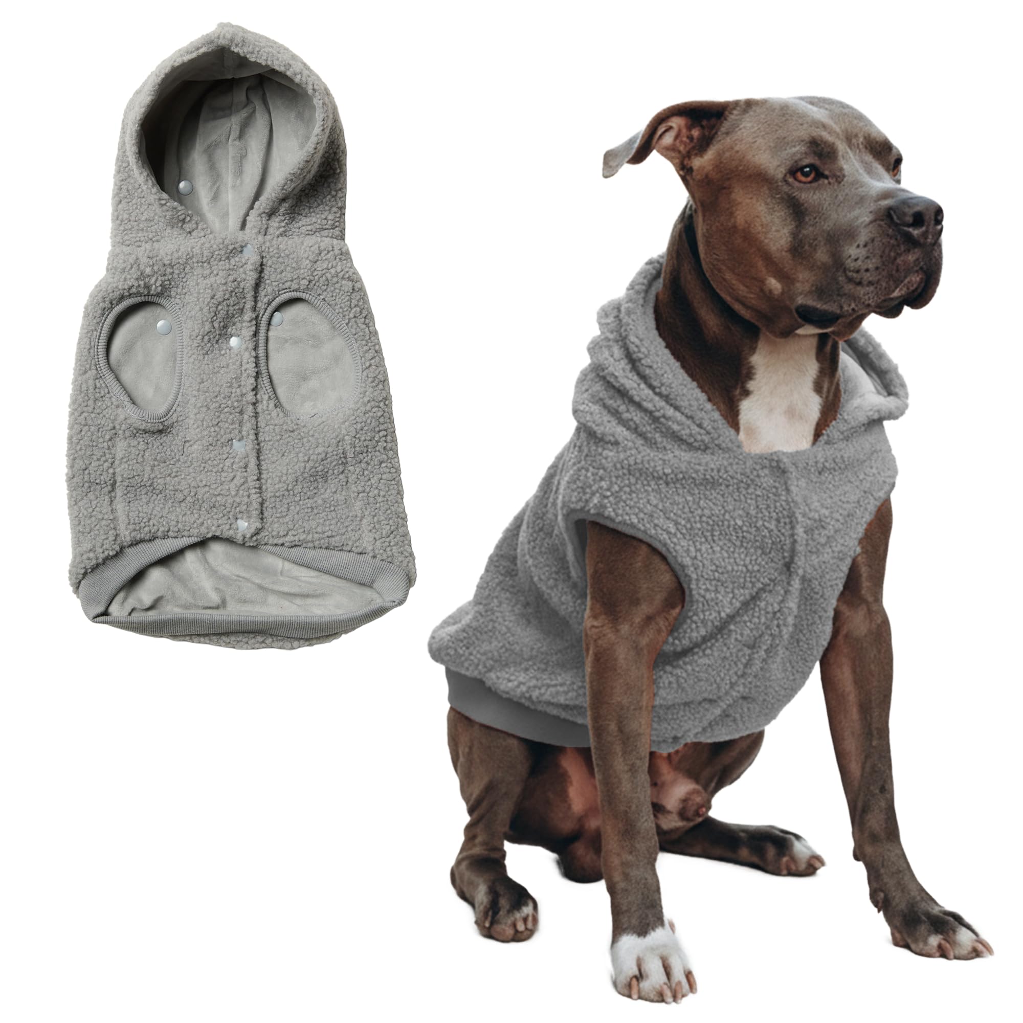 Spark Paws sudadera con capucha gris plateada para perros, ideal para paseos fríos