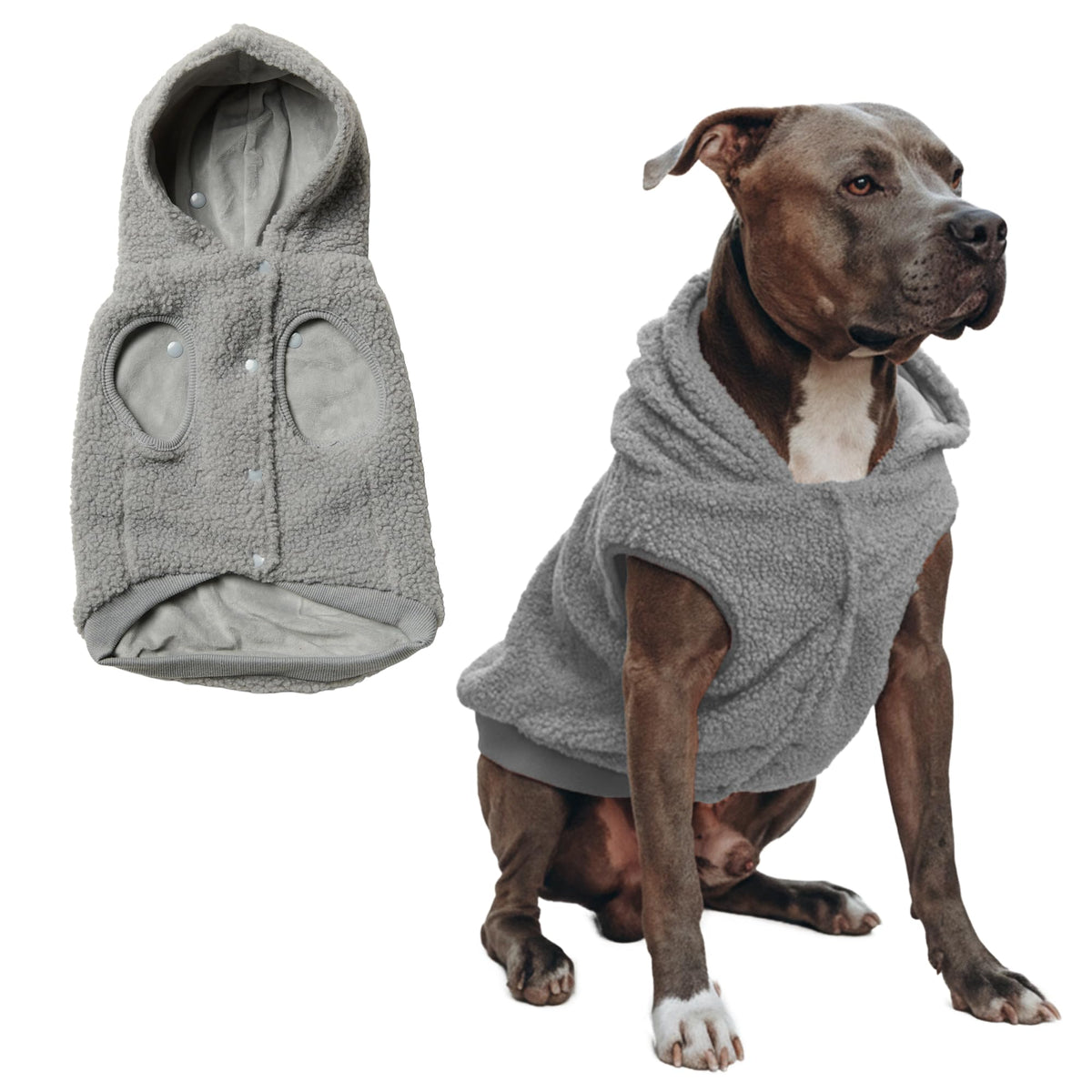Spark Paws sudadera con capucha gris plateada para perros, ideal para paseos fríos
