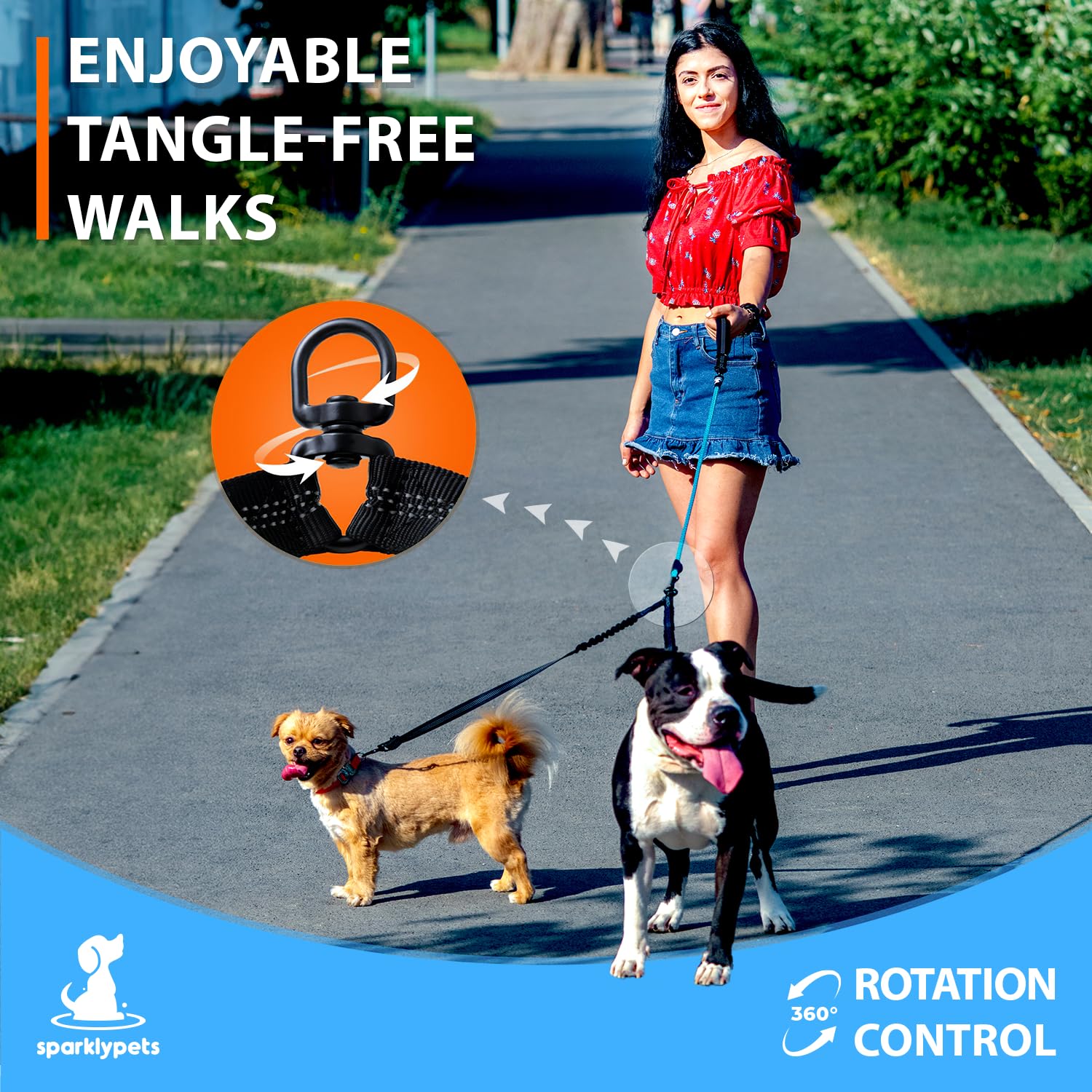 SparklyPets dos perros ajustables con acoples para caminatas coordinadas y sin enredos.