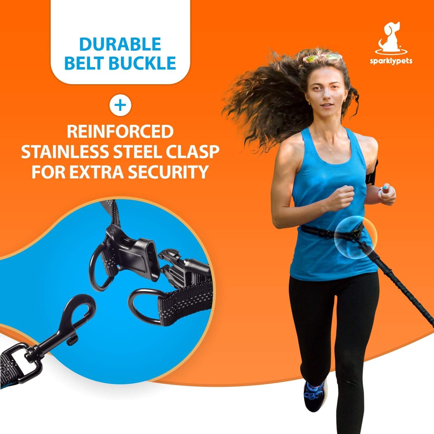 SparklyPets correa doble para canicross y caminatas al aire libre.